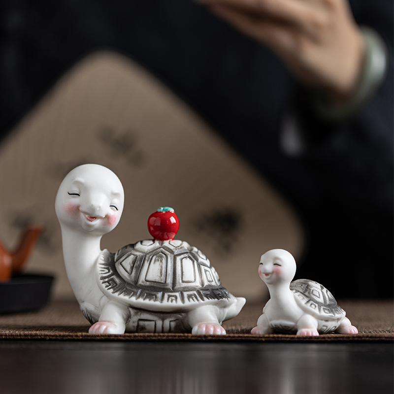 陶瓷可爱卡通小乌龟摆件精品茶玩茶台桌面庭院鱼缸造景盆景装饰品
