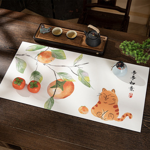 水墨风肥猫长方形吸水硅藻泥防烫杯垫桌面保护垫家居布艺装饰