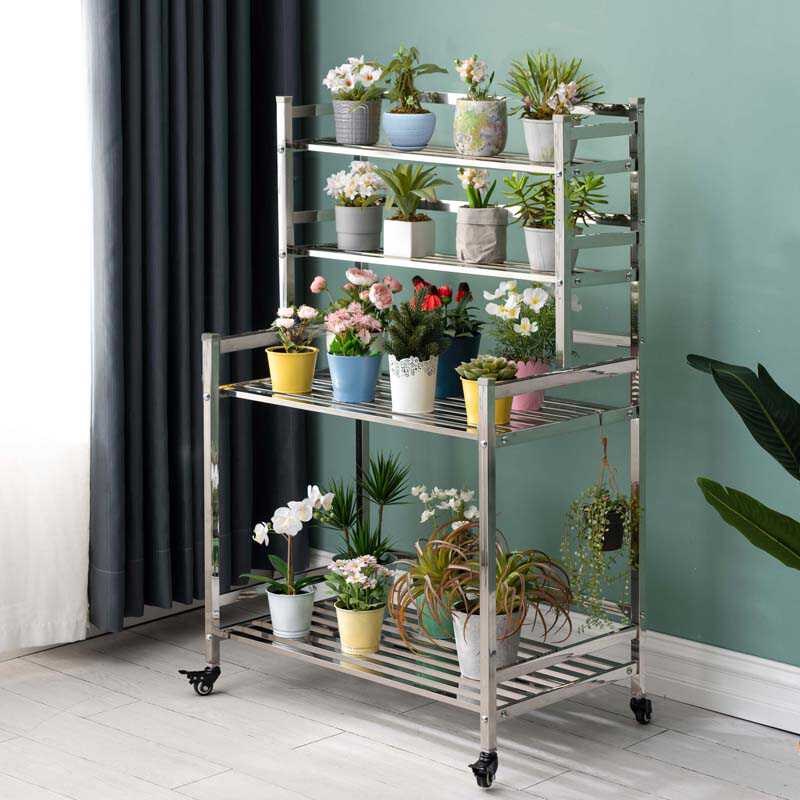 30四层阶梯式不锈钢花架养兰花多肉花架子阳台置物带轮移动定做