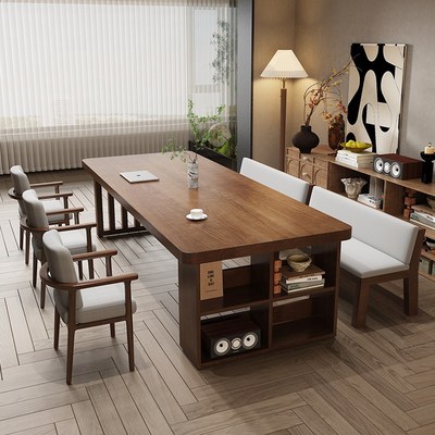 实木大板书桌去客厅化大长书法桌餐书柜一体胡桃色办公桌工作台