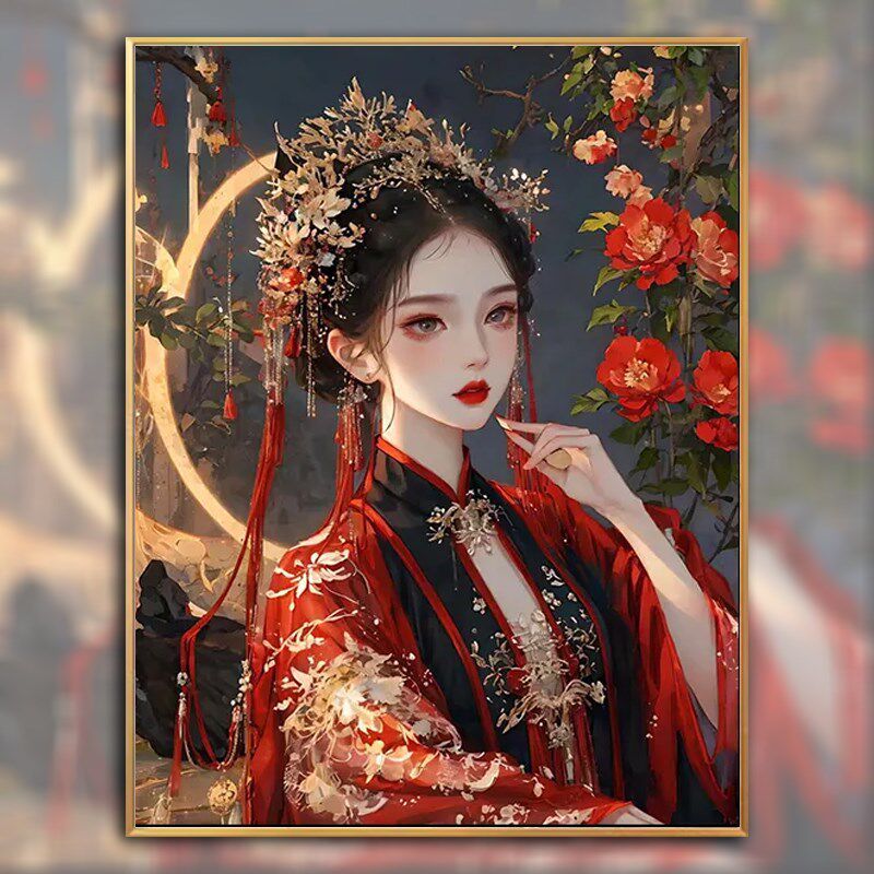 十字绣2024新款线绣客厅古风红妆美人小件卧室手工刺绣diy材料包