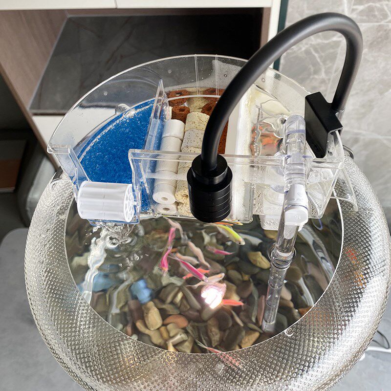 圆形鱼缸矿泉水桶养鱼专用三合一圆缸过滤器上置静音增氧净化套装