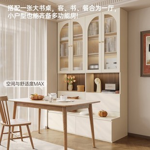 法式复古整墙书柜卡座一体储物柜小户型去客厅化书橱定制组合柜子