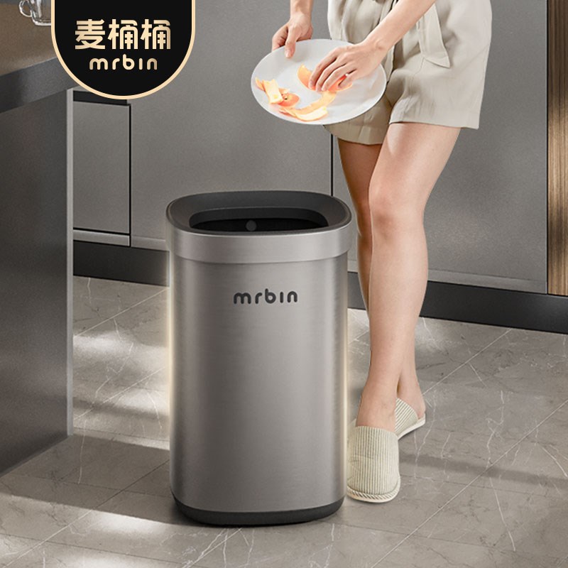 麦桶桶垃圾桶家用无盖2025新款客厅厨房不带盖大号大容量不锈钢