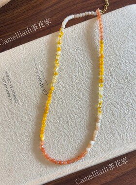 新中式复古黄色米珠项链小众设计天然石串珠颈链彩色多巴胺锁骨链