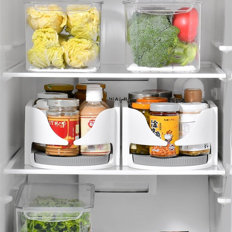 冰箱啤酒饮料整理调料收纳神器厨房旋转置物架多层食物旋转收纳盒