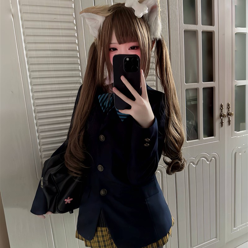 呆喵假发网红少萝自然lolita假发双马尾齐刘海新款时尚罗马卷78cm