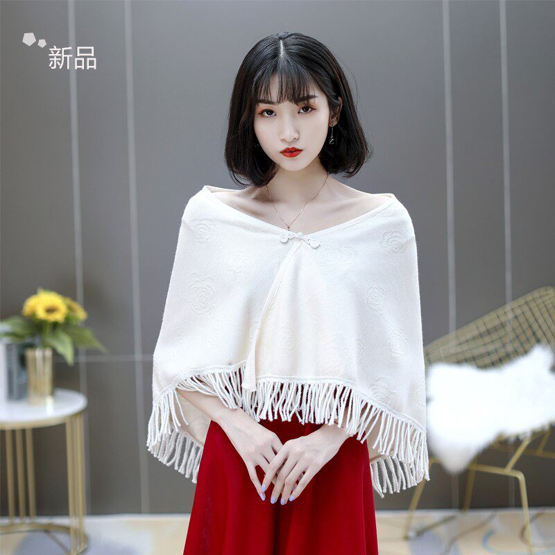 新款女新娘结婚旗袍礼服大码披风婚纱披肩秋冬外披敬酒服外搭中式