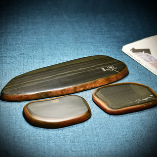 中国风家用歙砚茶盘壶承杯托茶台精品金晕砚石茶海原石砚胜端砚