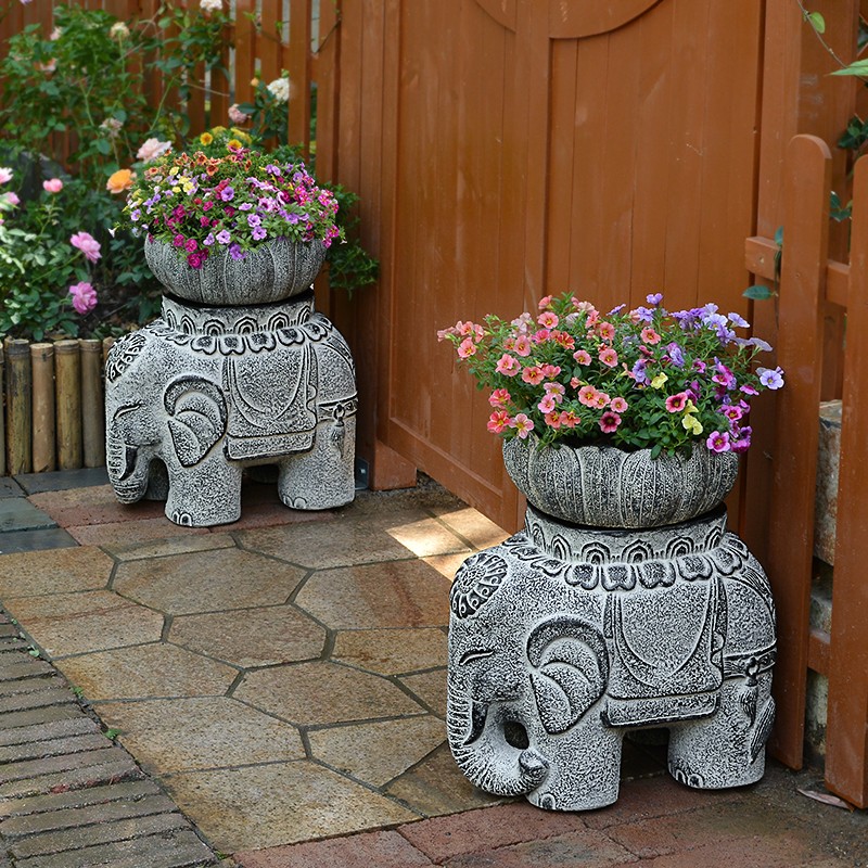 水泥大象花盆复古动物创意别墅入户花园花槽门口装饰艺术花坛摆件