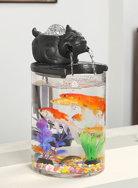 小型鱼缸创意办公室客厅景观循环流水招财桌面开业装饰品造景
