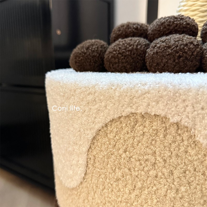 Coni life珍珠奶茶桶猫窝四季通用半封闭夏季泰迪绒安全感猫咪屋