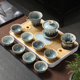 家用轻奢陶瓷茶壶盖碗茶杯小茶盘办公室整套 窑变功夫茶具套装