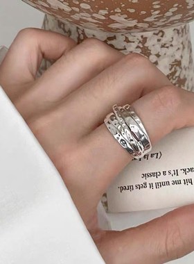 Jes Shop磨砂雾面戒指时尚宽面不规则缠绕个性开口指环气质食指戒