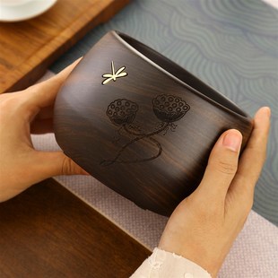 黑檀木茶洗茶渣缸办公室茶桌茶盘木质茶孟茶渣废水缸功夫茶具配件