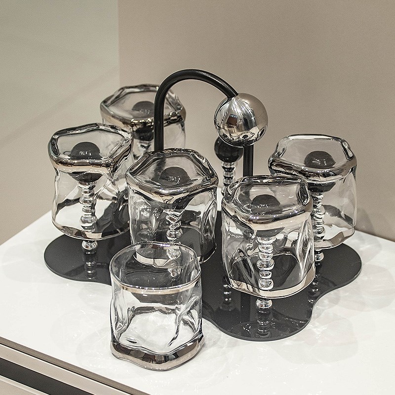 轻奢玻璃杯家用喝水杯待客茶杯陶瓷马克杯倒挂沥水杯架收纳置物架