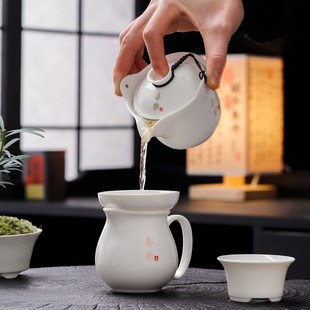 德化白瓷手抓壶单壶便携防烫盖碗茶杯陶瓷家用单个功夫旅行茶具