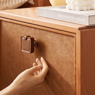 中古风柜门拉手抽屉衣柜皮质门把手柜子高级感圆形单孔皮革小拉手