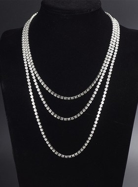 欧美嘻哈不掉色镶钻锁骨链 潮男女混搭个性街头蹦迪钛钢满钻项链