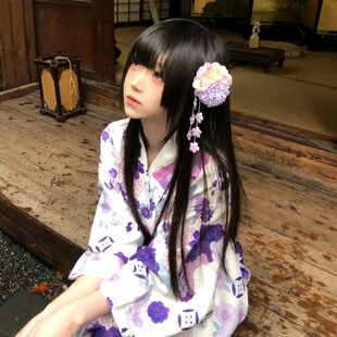 绣球花朵流苏发饰和风日系和服头饰古风汉服后压发夹旅游拍照边夹