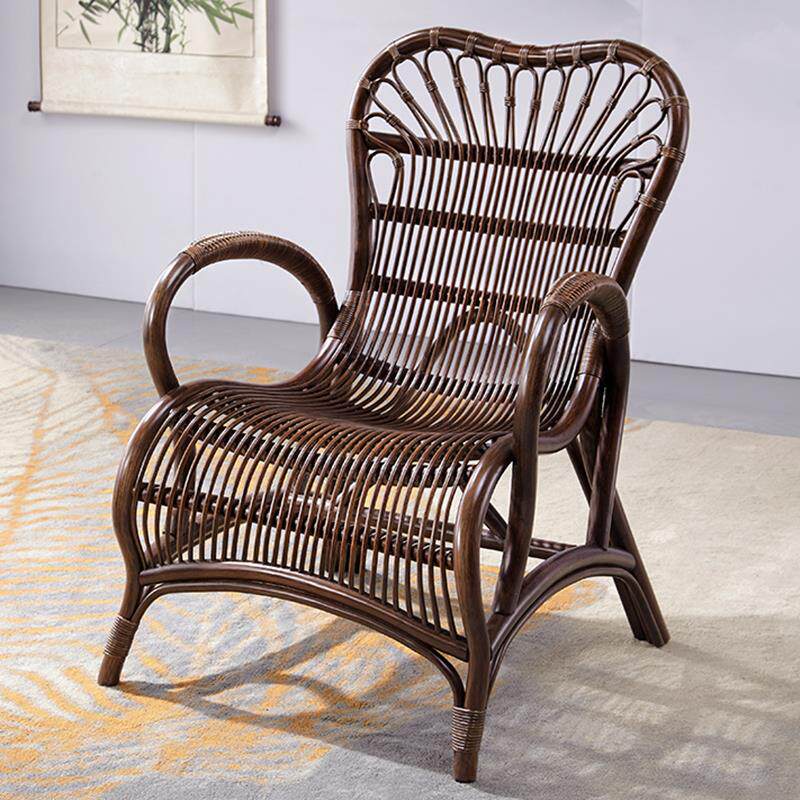 阳台天然真藤藤椅靠背椅家用腾椅子靠背藤条椅单人滕椅藤编老人椅
