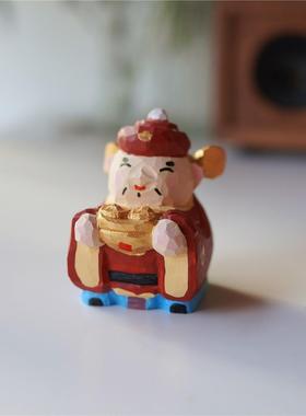 Joe的小作坊/财神爷Q版小木雕 桌面创意中式小神仙摆件车载礼物