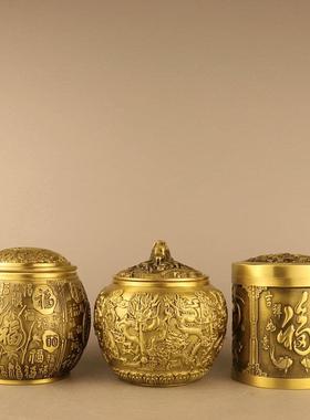 纯铜盘龙笔筒福字笔筒百福笔筒摆件风水家居书房办公室工艺品用品