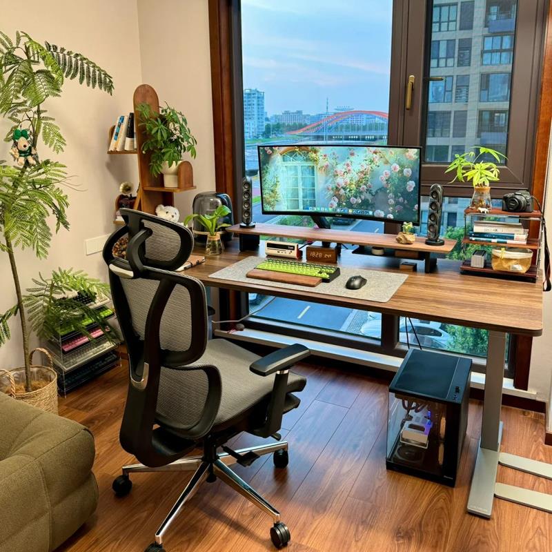 实木电动升降桌电脑台式桌大长书桌双人家用电竞桌卧室大板办公桌