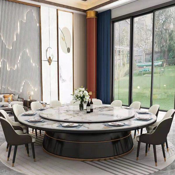 新中式酒店实木餐桌2/3米会所包间岩板电动转盘大圆桌20人火锅桌,住宅家具,岩板餐桌,淘宝优惠券,粉丝福利购,淘宝优惠卷