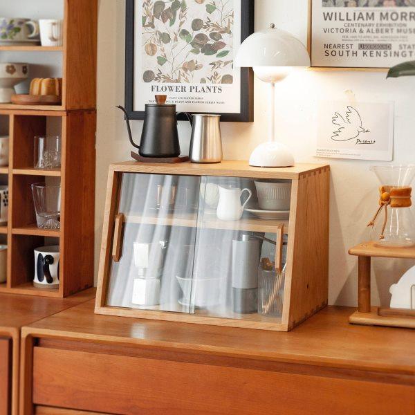 及木家具 樱桃木黑胡桃实木展示柜带玻璃门小柜咖啡角收纳柜QT042,住宅家具,家用陈列柜,淘宝优惠券,粉丝福利购,淘宝优惠卷