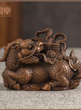 铜韵堂紫铜麒麟吐书摆件家居装饰品礼品客厅办公桌酒柜紫铜工艺品