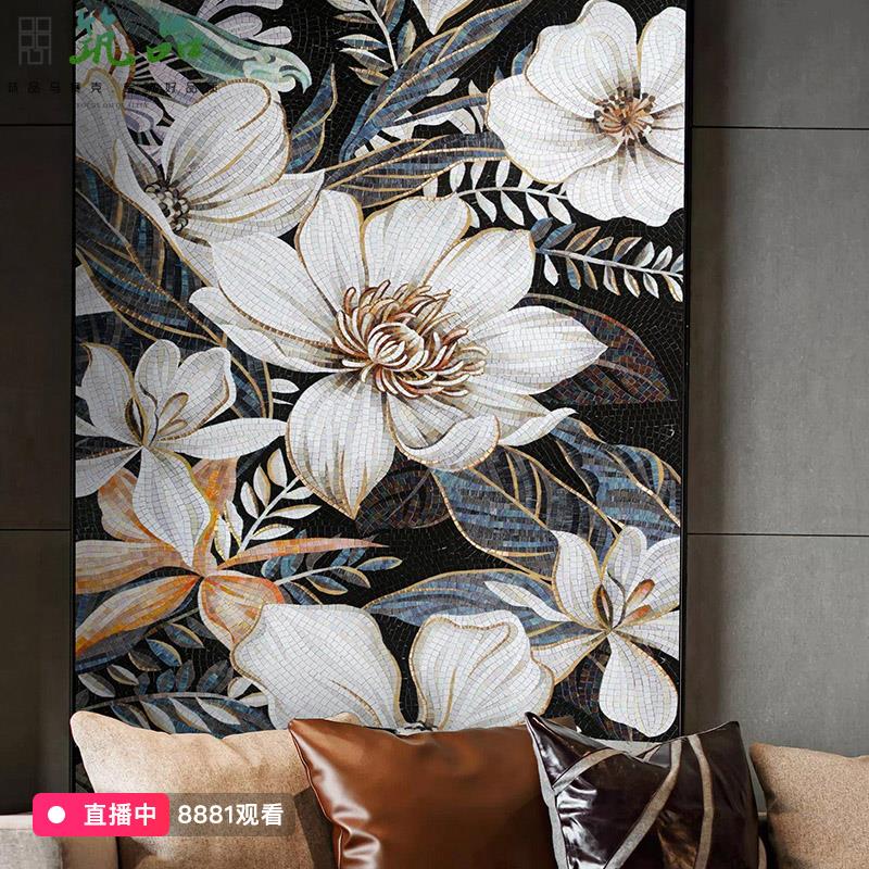 玻璃马赛克入户玄关瓷砖拼图剪画背景墙卫生间装饰画浴室拼花壁画图片