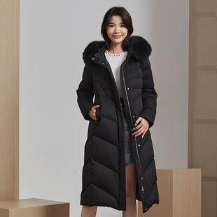 暖频道冬季女士加厚带帽长款羽绒服大毛领加厚保暖鹅绒外套面包服