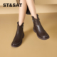 风女短靴秋冬时尚 St&Sat 星期六英伦风中跟工装 粗跟百搭休闲靴子