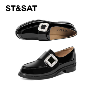 St&Sat/星期六单鞋粗跟一脚蹬百搭英伦风休闲流苏增高乐福鞋女鞋