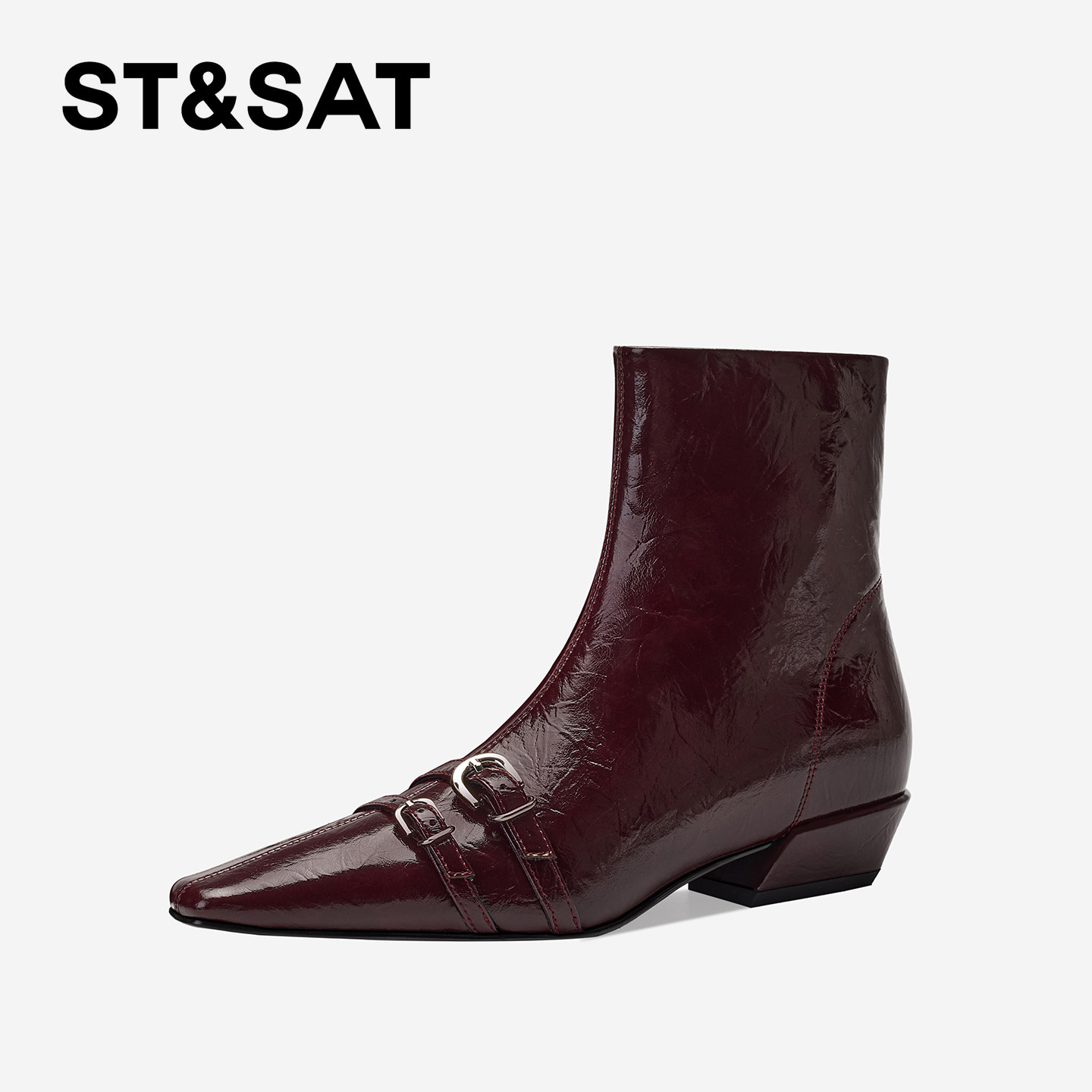 St&Sat/星期六低跟秋冬粗跟百搭街头风女靴时尚复古方头马丁靴,女鞋,马丁靴,淘宝优惠券,粉丝福利购,淘宝优惠卷