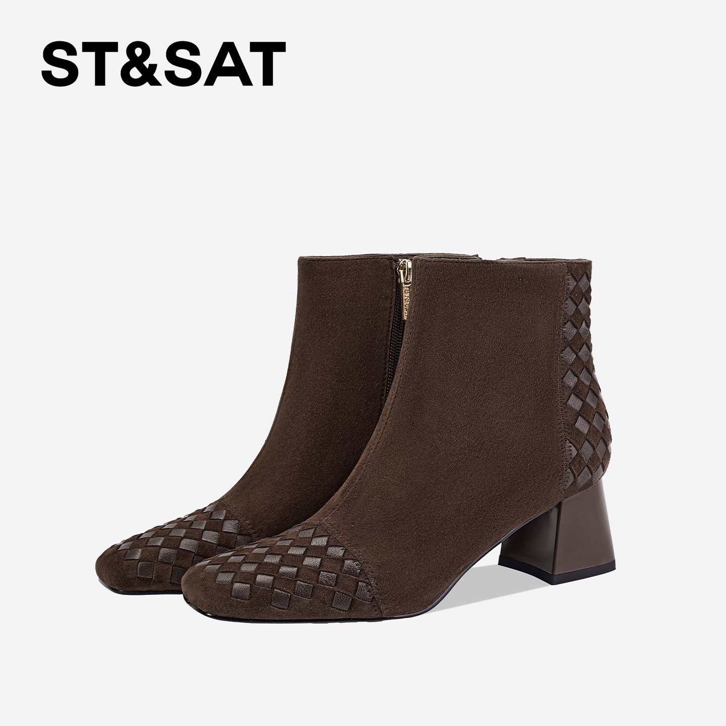 St&Sat/星期六时装靴复古秋冬百搭瘦瘦靴粗跟短筒时尚短靴气质,女鞋,时装靴,淘宝优惠券,粉丝福利购,淘宝优惠卷