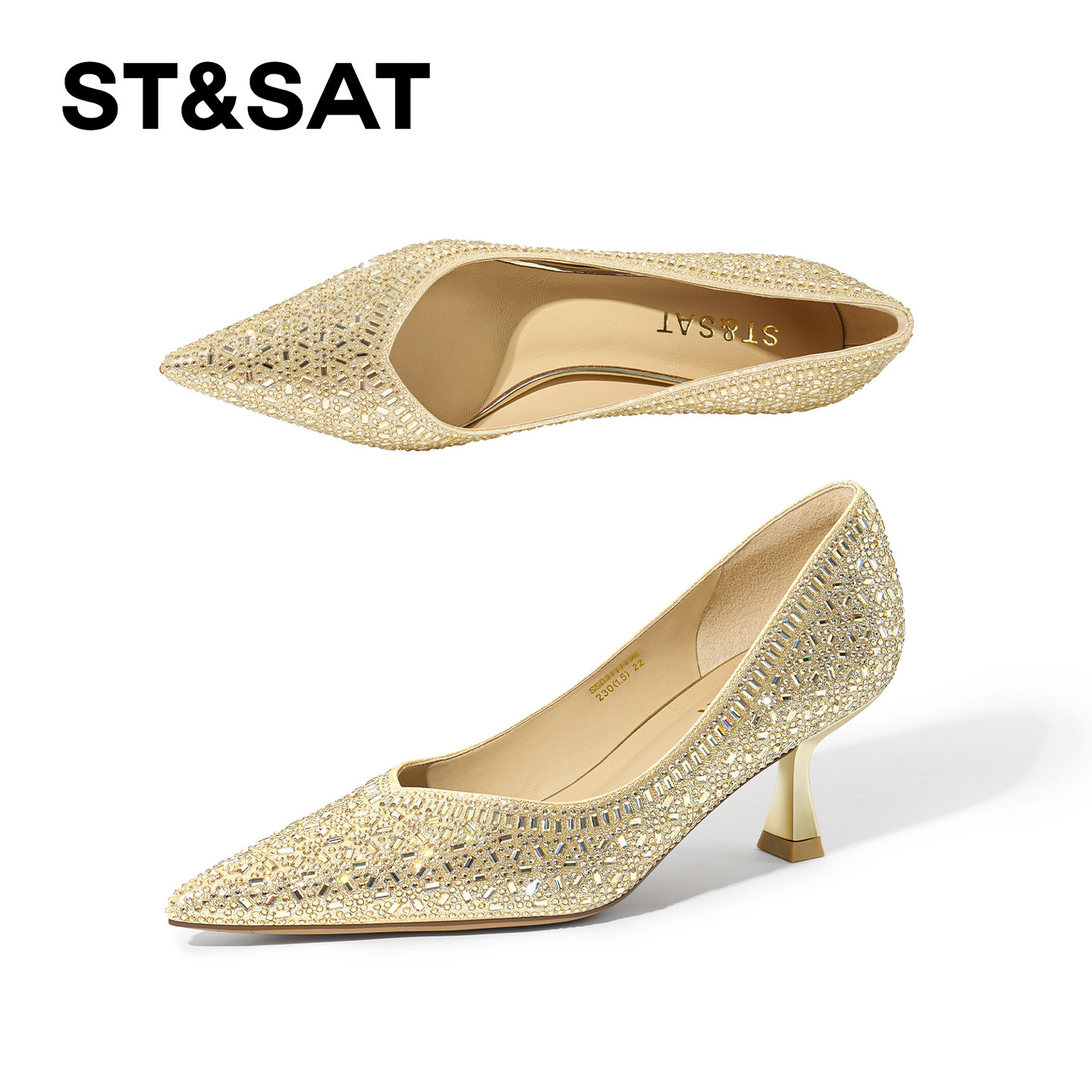 St&Sat/星期六尖头细跟新娘鞋轻职风满钻气质宴会时尚浅口单鞋,女鞋,浅口单鞋,淘宝优惠券,粉丝福利购,淘宝优惠卷