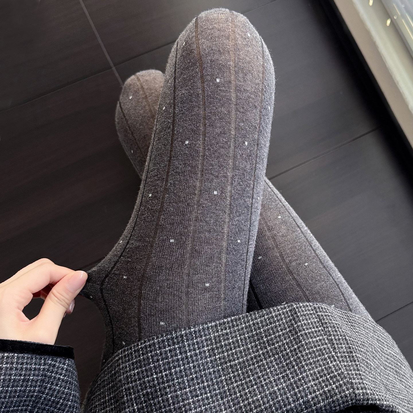 深灰色圆点宽条竖纹打底裤女春秋冬季jk甜美风修身显瘦波点连裤袜