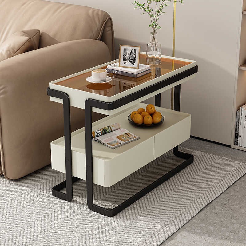 意式沙发边几轻奢高级感客厅角几收纳边柜现代简约U创意双层置物