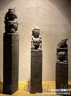 家拴马桩石雕仿古石狮子貔貅中式家用装饰拴马石柱庭院门口摆件