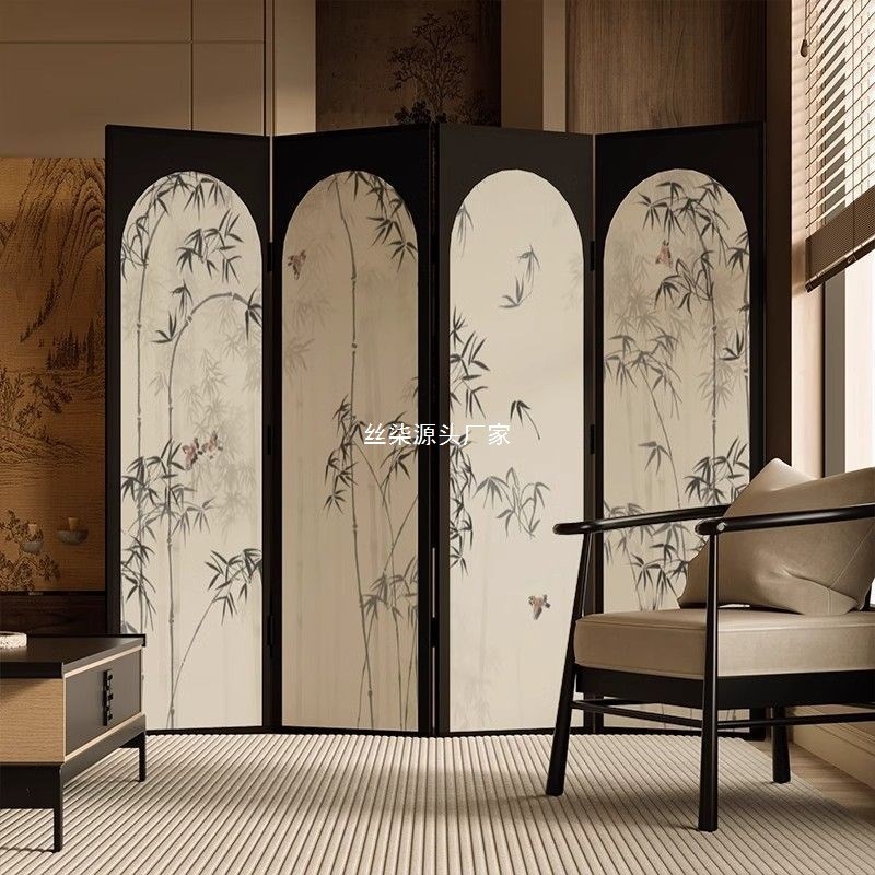 新中式竹子屏风隔断客厅法式装饰玄关墙禅意折P叠移动茶室竹子折
