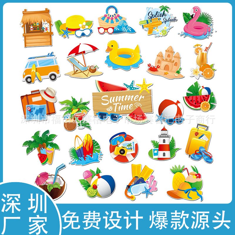 2025跨境新款夏季磁铁装饰火烈鸟海滩夏季主题磁贴冰箱车库门磁铁