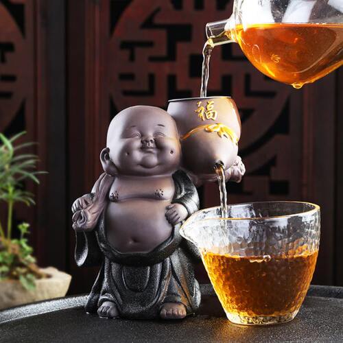 精品创意紫砂弥勒佛茶漏过滤茶架功夫茶具茶道配件小和尚茶宠摆件