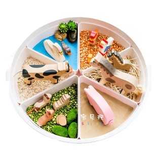 宝贝玩出口ins幼儿教q场景搭建小小世界分格感官盆玩具收纳早童盆