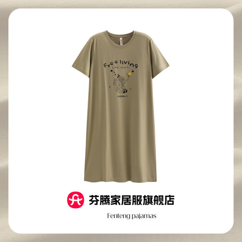 芬腾纯棉短袖卡通睡裙春夏薄款