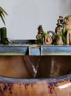 陶瓷鱼缸流水摆件循环过滤养鱼配件大型石磨假山喷泉庭院水景造景