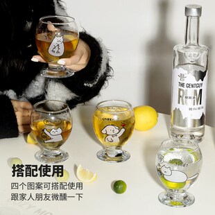 小众可爱家用白酒烧酒礼盒套装 蓝莲花玻璃酒杯高颜值创意个性 高脚