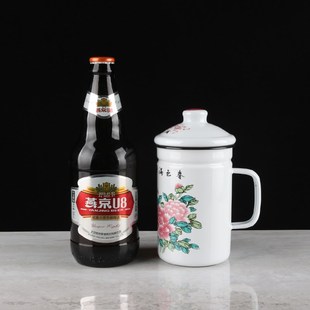 加厚搪瓷杯茶杯带盖办公杯简约马克杯家用杯子大容量过滤茶杯送礼