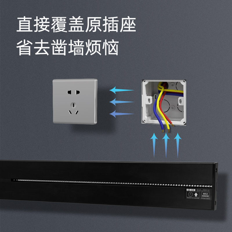 国际电工移动轨道插座滑动明装电力导轨厨房客厅卧室无线排插厨房